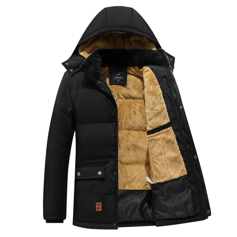 Herren-Wintermantel, winddicht, warm, Plüschjacke, mit Kapuze, Outdoor-Jacke, modisch, klassisch, Parka, Herrenbekleidung, kältebeständige Oberbekleidung