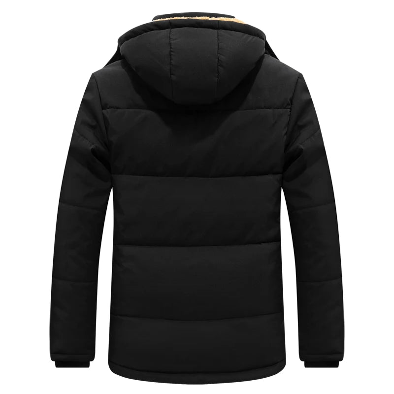 Men's Winter Coat Windproof Warm Plush Jacket Click Hooded Outdoor Jacket Fashion Classic Parka Male Clothing Cold-proof Outerwear