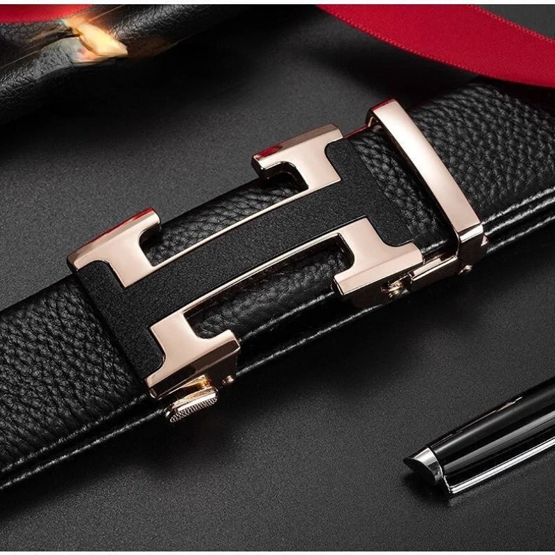 Cowhide Leather Belt Men Quality Luxury Leather Belts for Men Strap Metal Automatic Buckle Business Casual Luxury Men Belts