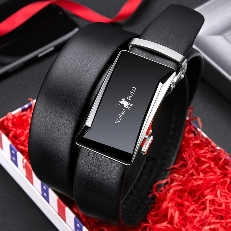 Men's Genuine Leather Belt Pure Cowhide Leather Automatic Buckle Trend Belt Youth Business Casual Pants Belt