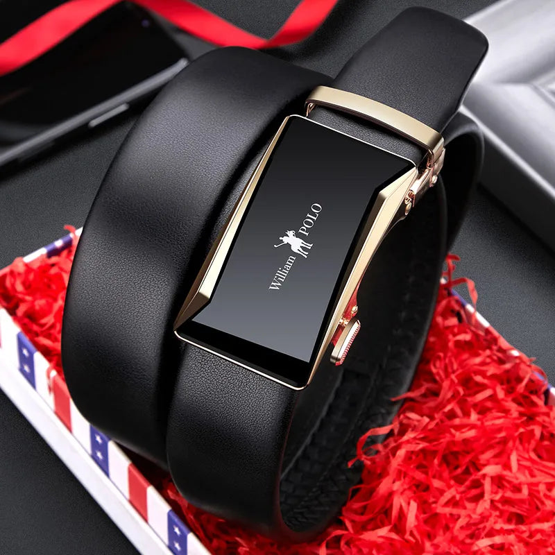 Men's Genuine Leather Belt Pure Cowhide Leather Automatic Buckle Trend Belt Youth Business Casual Pants Belt