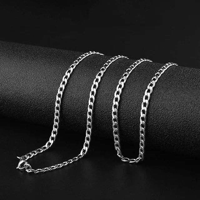 Hip Hop Lange Edelstahlkette Halskette für Damen Herren am Hals Modeschmuck Accessoires Geschenk Halsband Silber Farbe