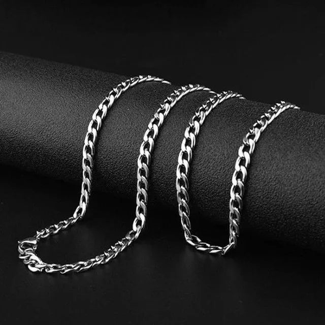 Hip Hop Lange Edelstahlkette Halskette für Damen Herren am Hals Modeschmuck Accessoires Geschenk Halsband Silber Farbe