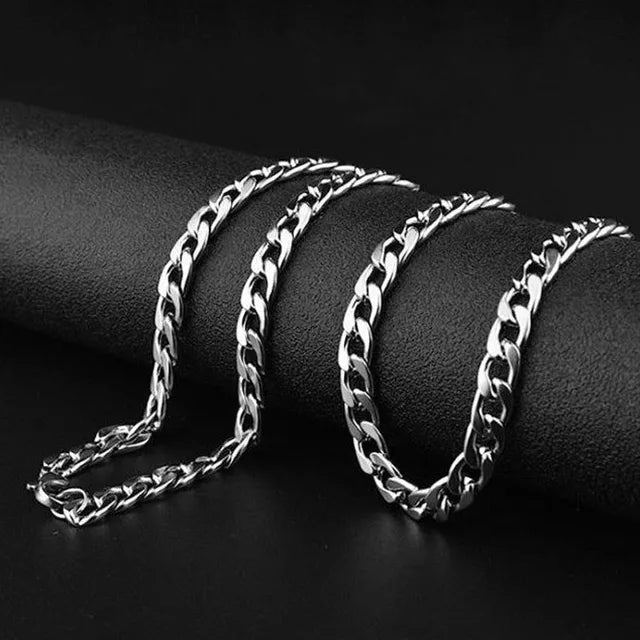 Hip Hop Lange Edelstahlkette Halskette für Damen Herren am Hals Modeschmuck Accessoires Geschenk Halsband Silber Farbe