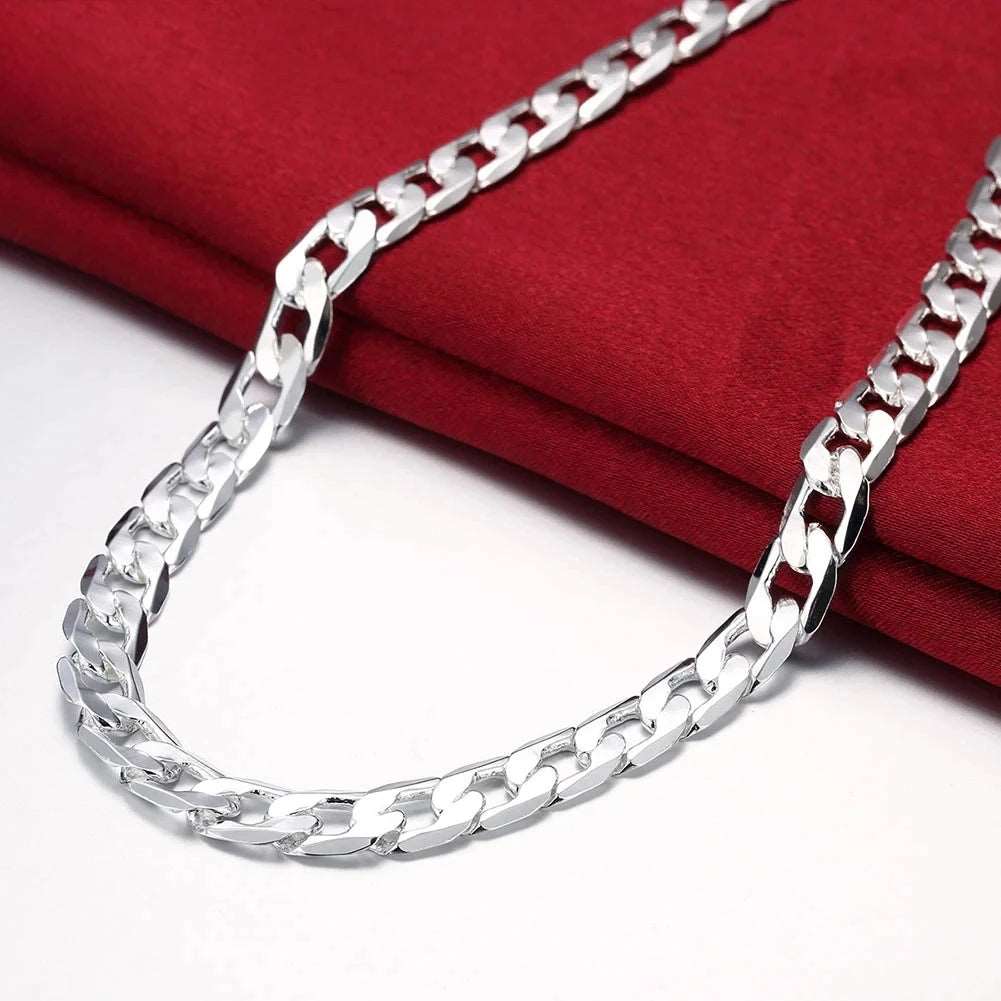 Collana in argento Sterling 925 per uomo 16/18/20/22/24 pollici classica catena da 8MM gioielli di lusso regali di natale di nozze