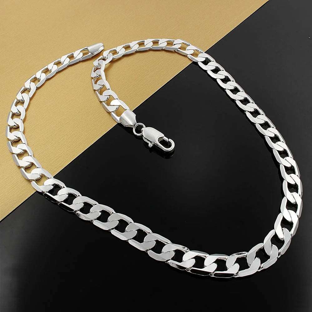 Collana in argento Sterling 925 per uomo 16/18/20/22/24 pollici classica catena da 8MM gioielli di lusso regali di natale di nozze