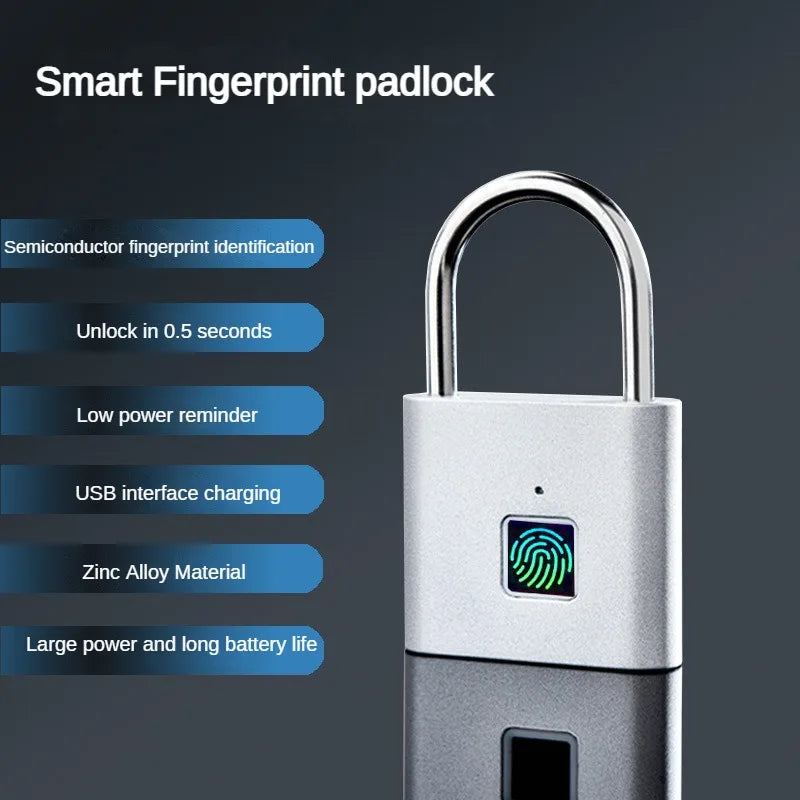 Convenient Fingerprint Lock Padlock Unlock with One Touch, Heavy Duty Weatherproof Portable Security Lock for School,  Outdoor