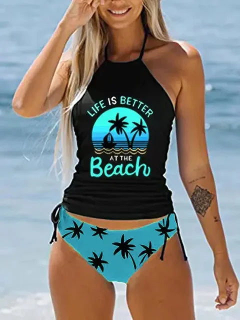 Costume da bagno da donna Coconut coulisse laterale Halter Neck Tankini Set Summer Beach Wear Cute Swimwear costume da bagno donna Bikini Sexy