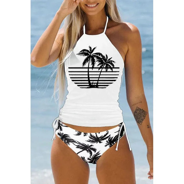 Costume da bagno da donna Coconut coulisse laterale Halter Neck Tankini Set Summer Beach Wear Cute Swimwear costume da bagno donna Bikini Sexy