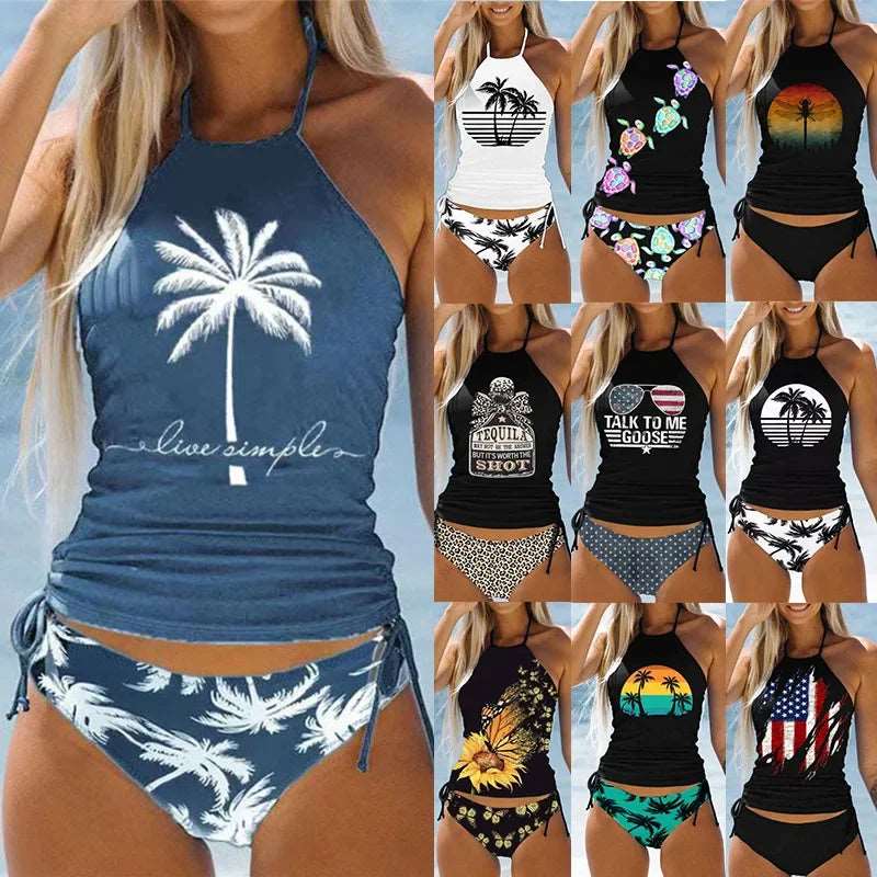 Costume da bagno da donna Coconut coulisse laterale Halter Neck Tankini Set Summer Beach Wear Cute Swimwear costume da bagno donna Bikini Sexy