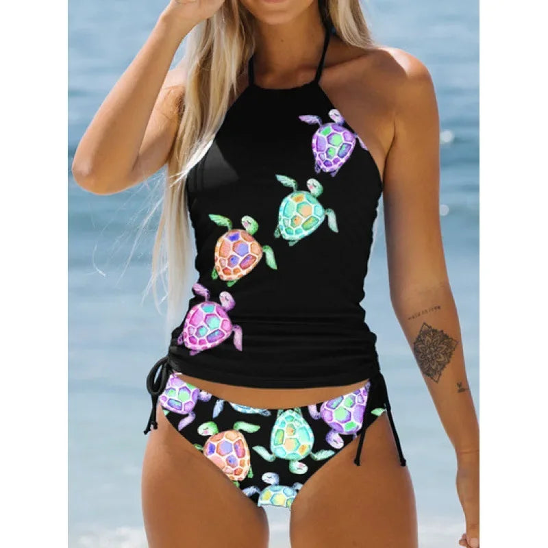 Costume da bagno da donna Coconut coulisse laterale Halter Neck Tankini Set Summer Beach Wear Cute Swimwear costume da bagno donna Bikini Sexy