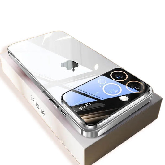 Luxury Plating Clear Silicone Shockproof Glass Lens Phone Case for iPhone 15 14 13 12 11 Pro Max XR