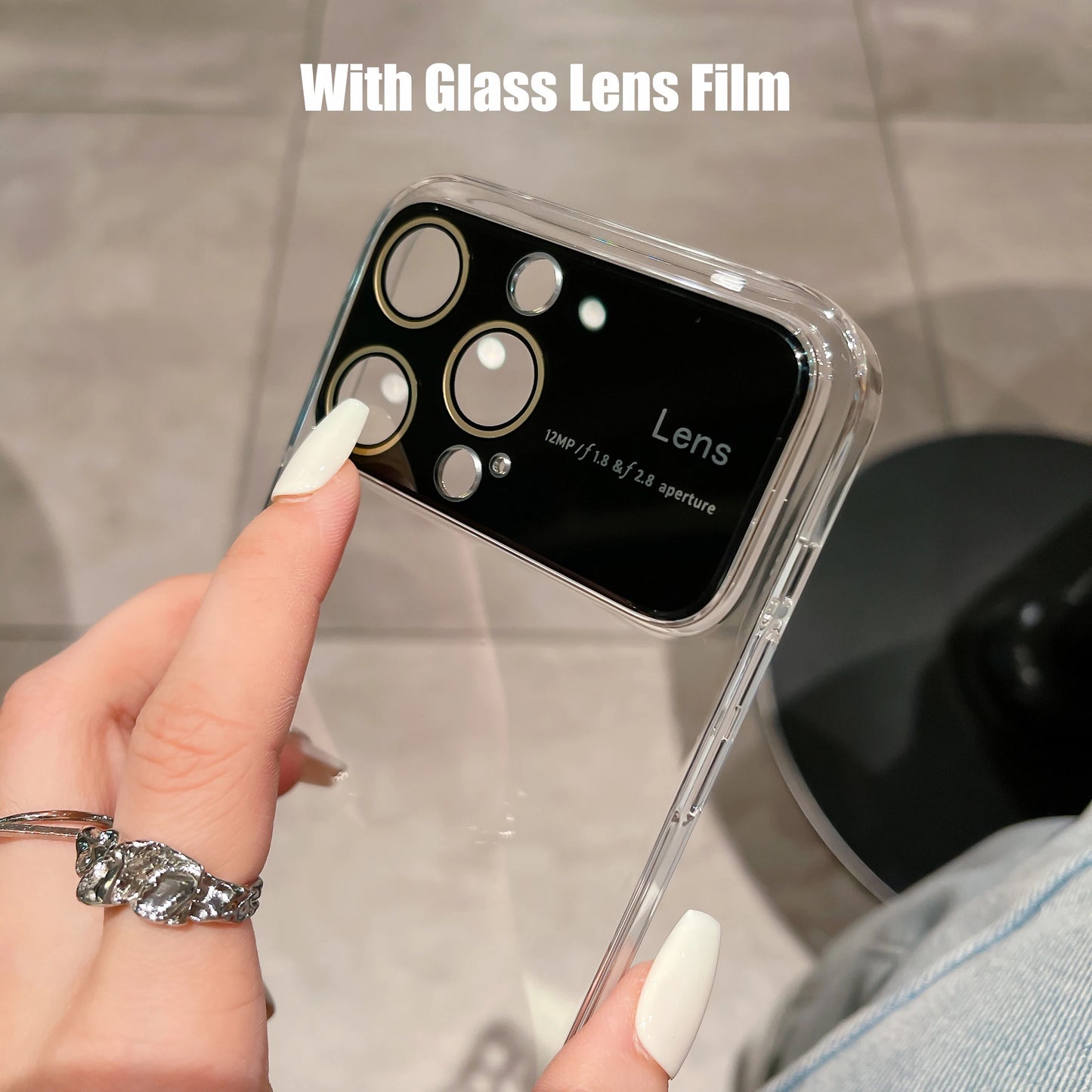 Luxury Plating Clear Silicone Shockproof Glass Lens Phone Case for iPhone 15 14 13 12 11 Pro Max XR