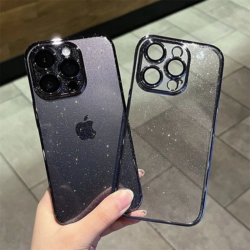 Luxuriöse galvanisierte Glitzer-Handyhülle für IPhone 11 15 12 13 14 Pro Max, stoßfeste, klare, transparente Schutzhülle