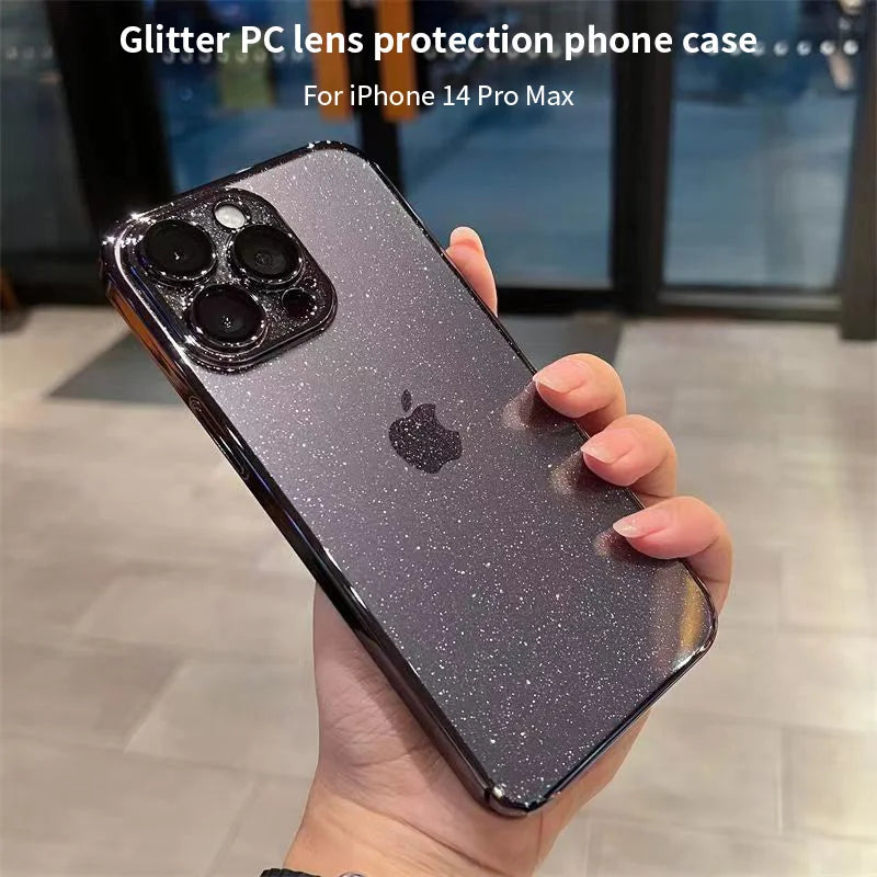 Luxuriöse galvanisierte Glitzer-Handyhülle für IPhone 11 15 12 13 14 Pro Max, stoßfeste, klare, transparente Schutzhülle