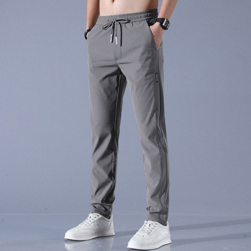 Casual Ice Silk Pants Men's Korean Version Large Fashion Trend Stretch Breathable Straight Leg Pants