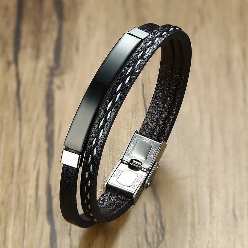 Delysia King 2021 Trendy Men Leatherwear Weave Bracelet Leisure Color Contrast Stainless Steel Bracelet