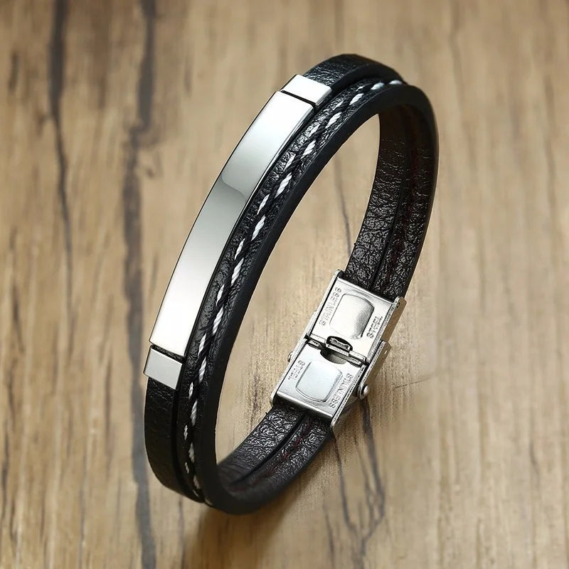 Delysia King 2021 Trendy Men Leatherwear Weave Bracelet Leisure Color Contrast Stainless Steel Bracelet