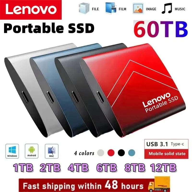 Disco rigido esterno Lenovo 64TB 16TB SSD ad alta velocità 8TB 4TB 2TB 1TB disco rigido SSD esterno portatile disco rigido a stato solido