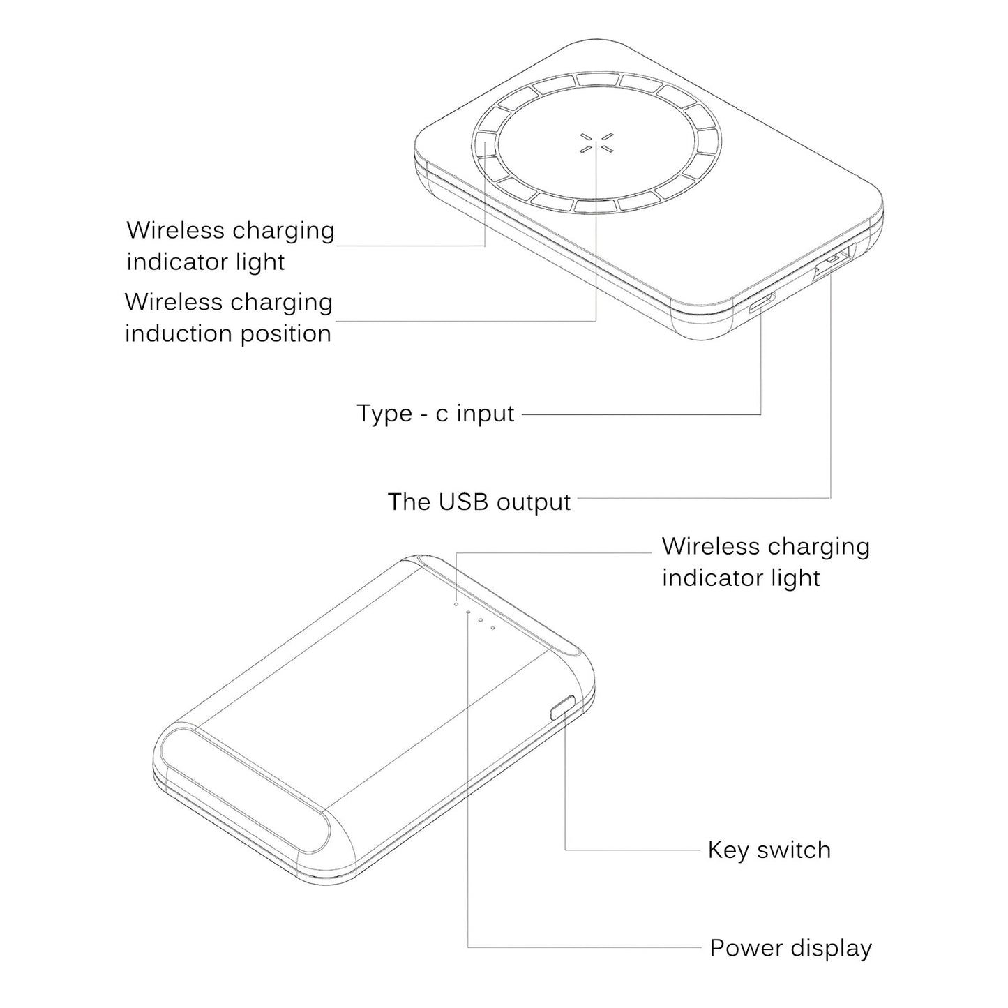 Built-In N52 Magnet Power Bank 5000mAh Portable Charging LED External Battery PowerBank 5000mAh 