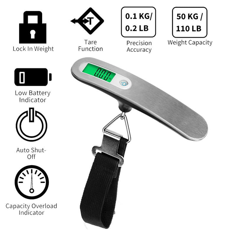 Elektronische Handgepäckwaage aus Edelstahl, tragbare digitale Gepäckwaage, 50 kg