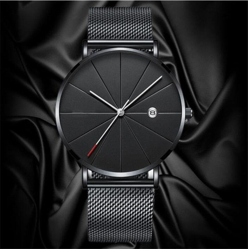 Simple Men's Watch Stainless Steel Mesh Band Watches Classic Quartz Date Wristwatch Casual Luxury Masculino Relogios