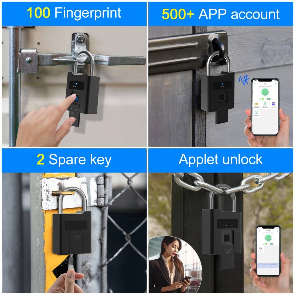 Fingerprint Digital Safety Garden Door Lock Outdoor Smart Waterproof Bluetoot App Heavy Duty Doorlock Luggage Truck Key Padlock