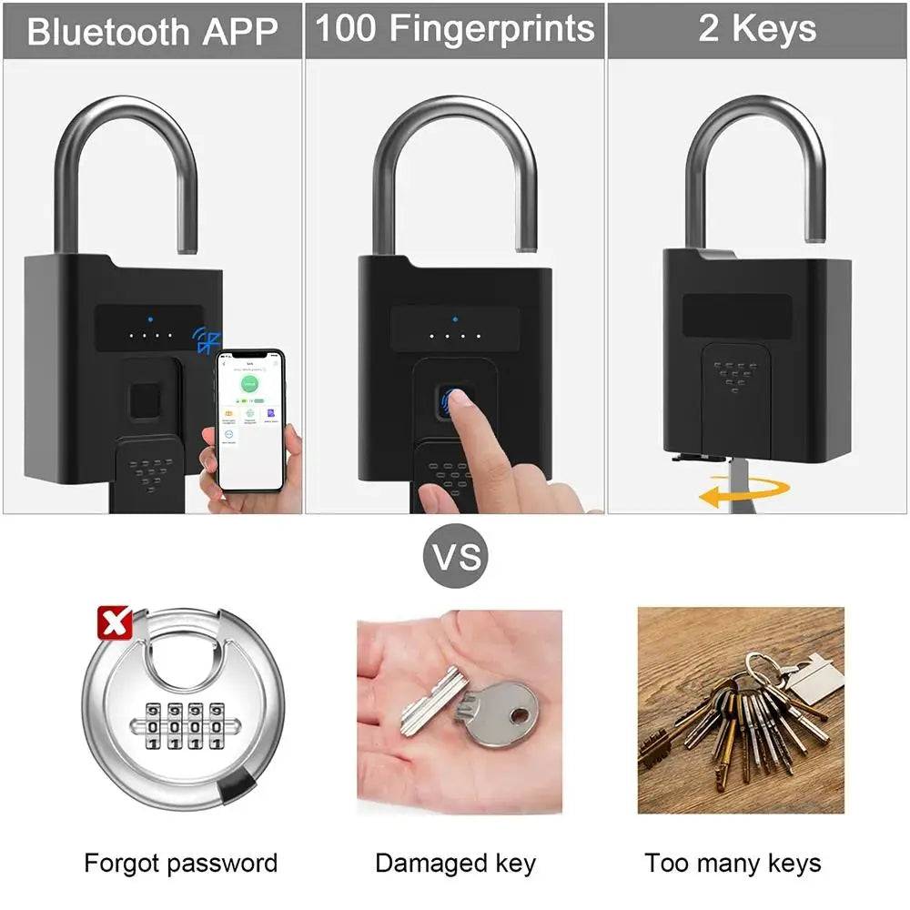 Fingerprint Digital Safety Garden Door Lock Outdoor Smart Waterproof Bluetoot App Heavy Duty Doorlock Luggage Truck Key Padlock