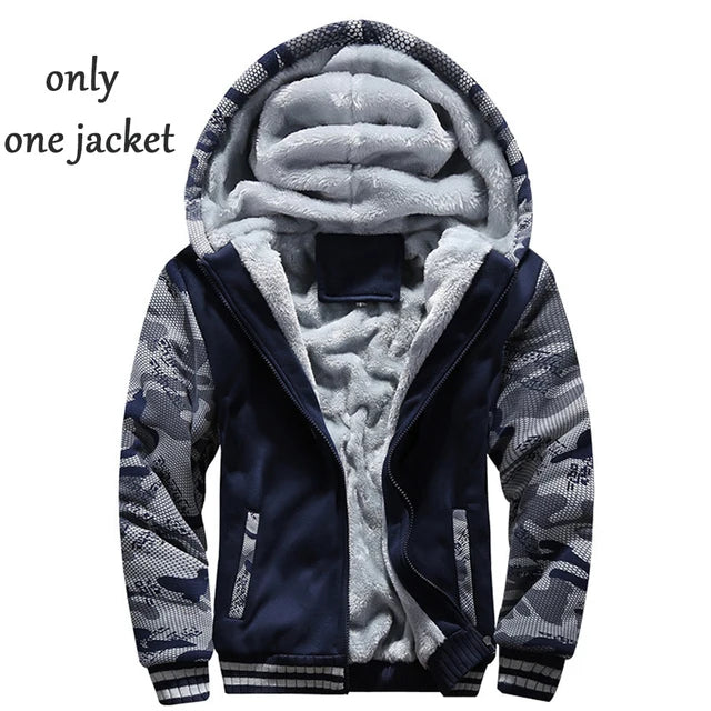 Winter Sports Jacket Pants Tracksuits Men's Coats Pants Set Thicken Fleece Thermal Sweatshirts Camouflage Sweatshirt Set