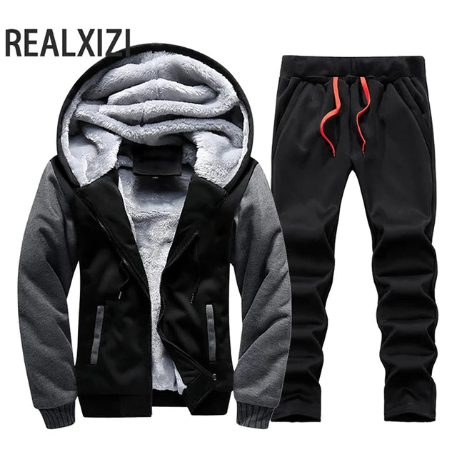 Winter Sports Jacket Pants Tracksuits Men's Coats Pants Set Thicken Fleece Thermal Sweatshirts Camouflage Sweatshirt Set