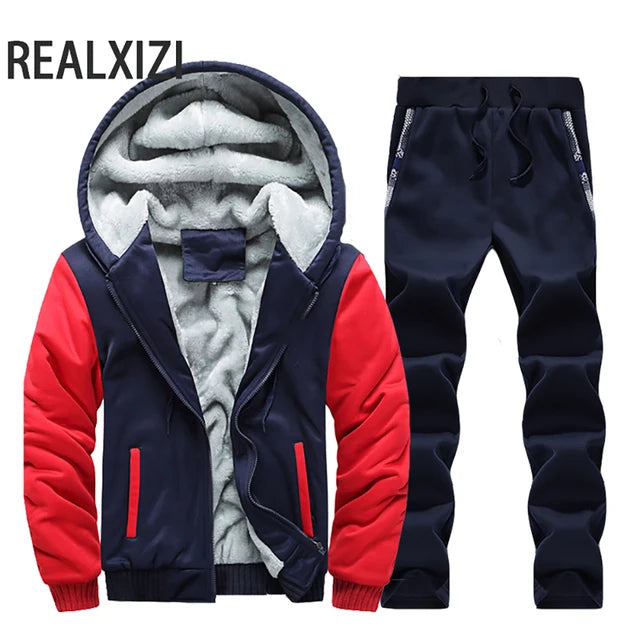 Winter Sports Jacket Pants Tracksuits Men's Coats Pants Set Thicken Fleece Thermal Sweatshirts Camouflage Sweatshirt Set