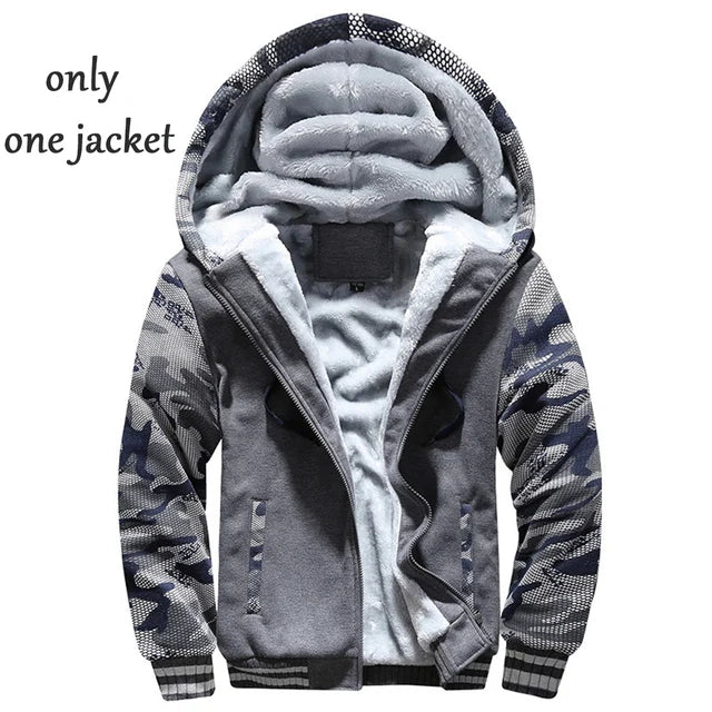 Winter Sports Jacket Pants Tracksuits Men's Coats Pants Set Thicken Fleece Thermal Sweatshirts Camouflage Sweatshirt Set