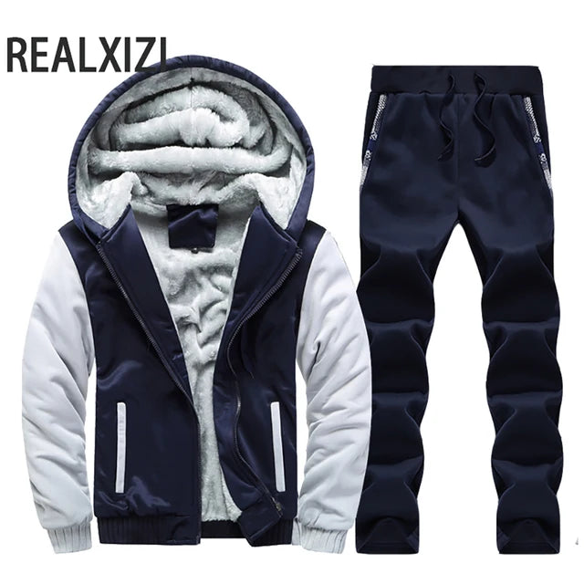 Winter Sports Jacket Pants Tracksuits Men's Coats Pants Set Thicken Fleece Thermal Sweatshirts Camouflage Sweatshirt Set