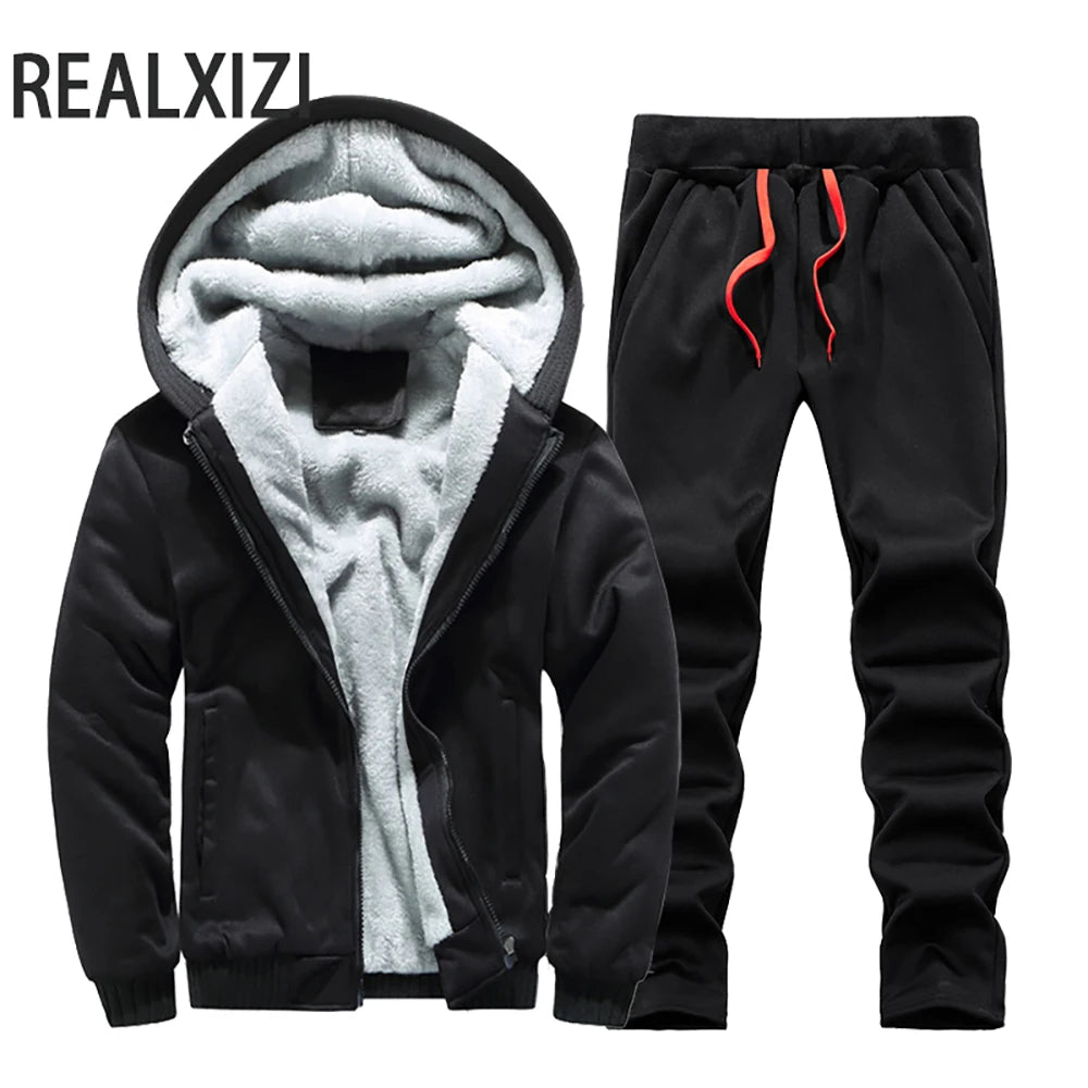 Winter Sports Jacket Pants Tracksuits Men's Coats Pants Set Thicken Fleece Thermal Sweatshirts Camouflage Sweatshirt Set