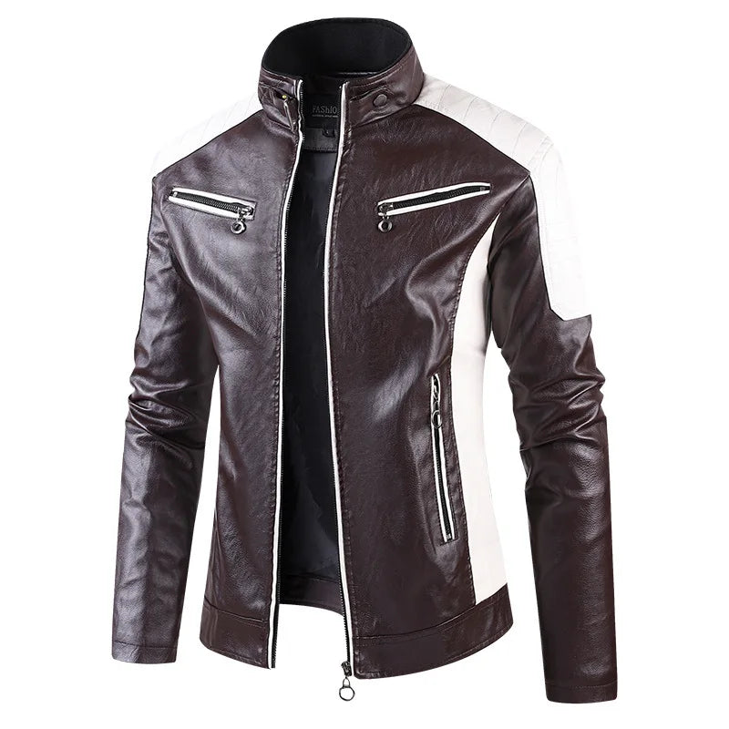 Stand Collar Motorcycle Leather Jackets Men Slim Fit Quality PU Leather Coats New Fashion Male Autumn Casual Leather Jackets 5XL