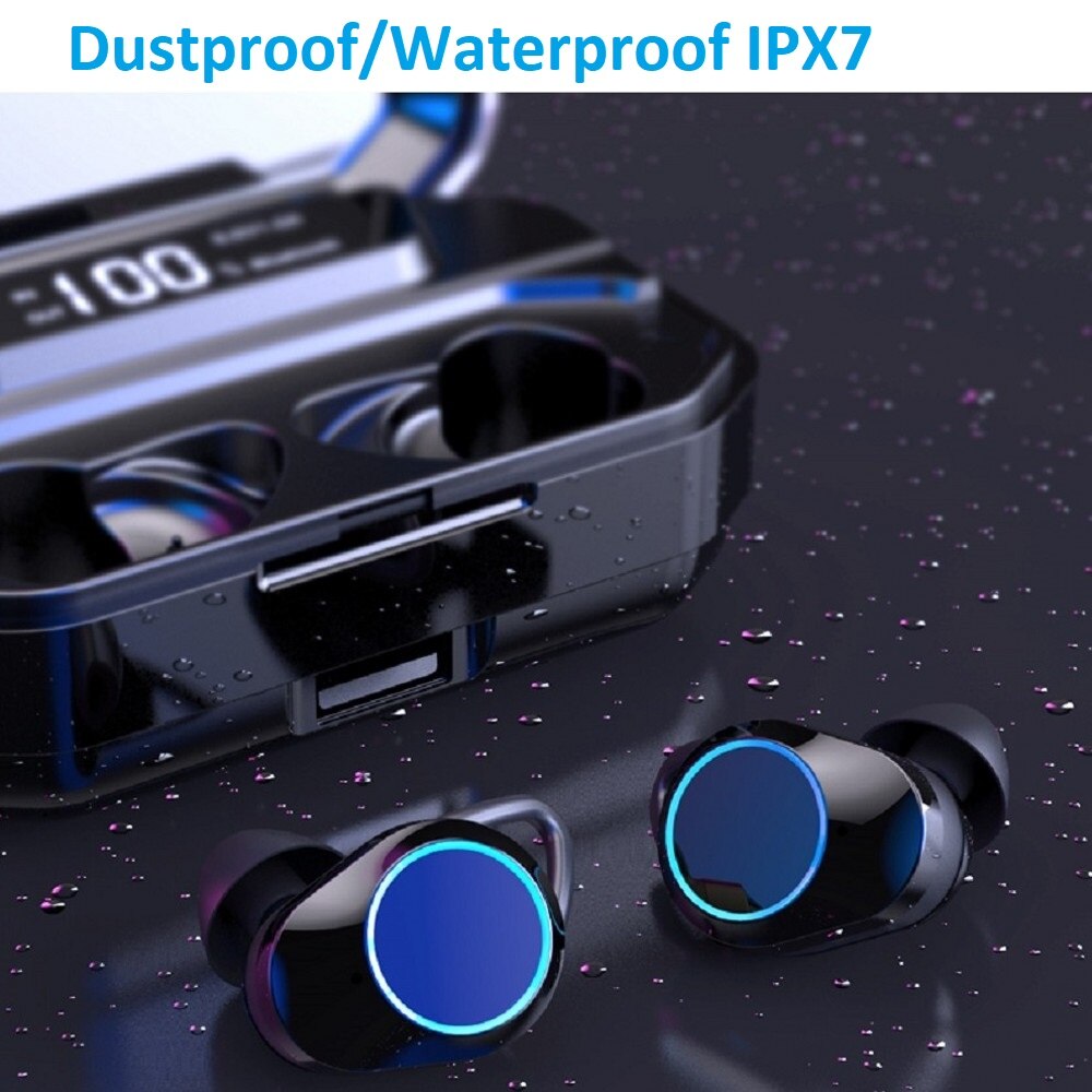 TWS G02 Bluetooth-Kopfhörer V5.0, kabellose Kopfhörer, 9D-Stereo-Musik, IPX7 wasserdichte Ohrhörer mit 3300 mAh langer Akkulaufzeit 