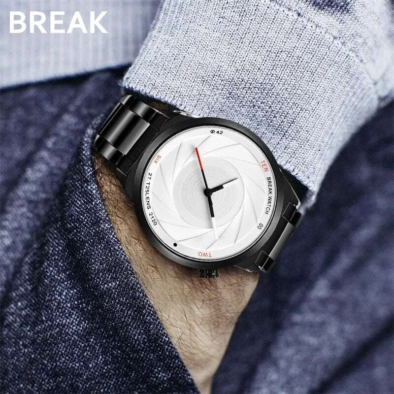 BREAK Unique Creative Photographer Series Camera Style Men Women Casual Quartz Sport Analog Dress Stainless Strap  Wristwatch