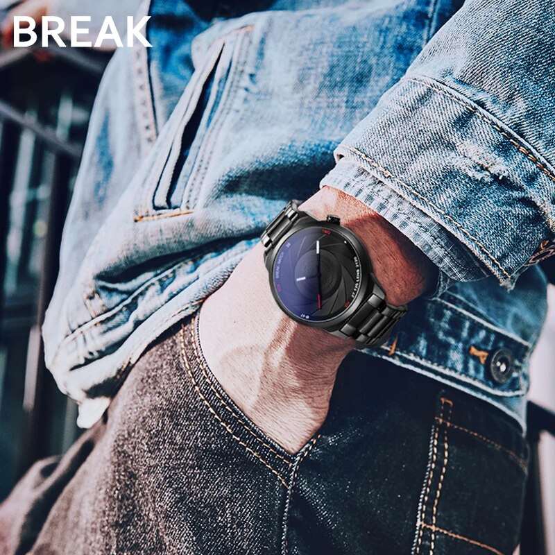 BREAK Unique Creative Photographer Series Camera Style Men Women Casual Quartz Sport Analog Dress Stainless Strap  Wristwatch