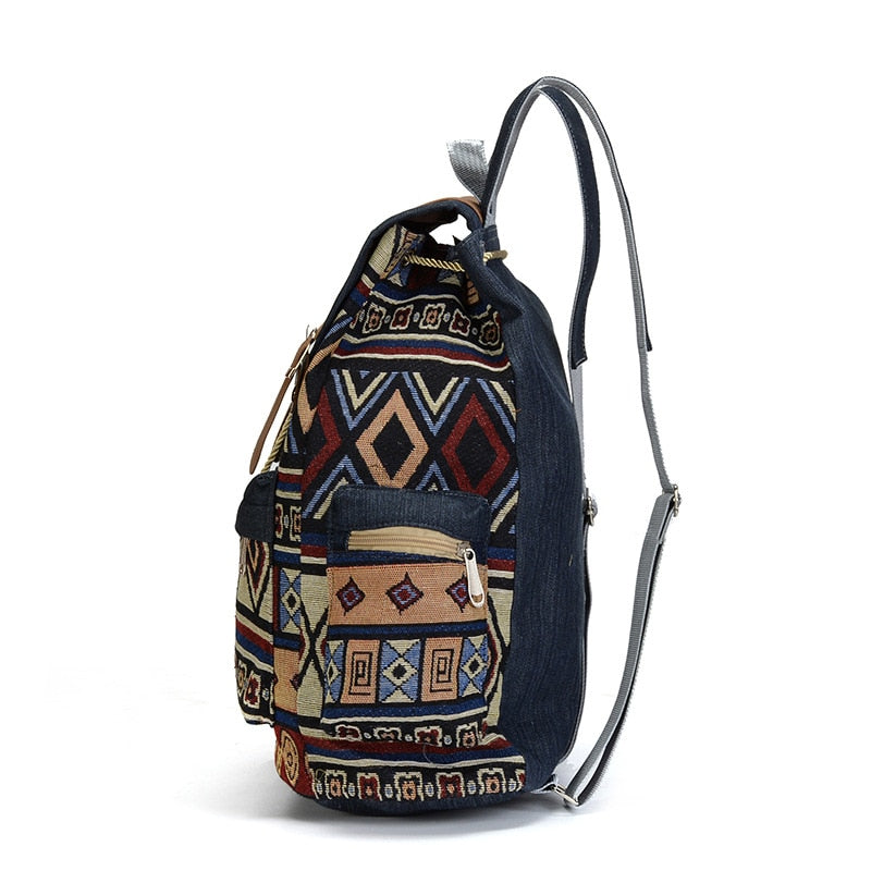 Hochwertiger Damen-Segeltuch-Vintage-Rucksack, ethnischer Rucksack, böhmischer Rucksack, Schultasche, Rugzak-Rucksack, Rucksack