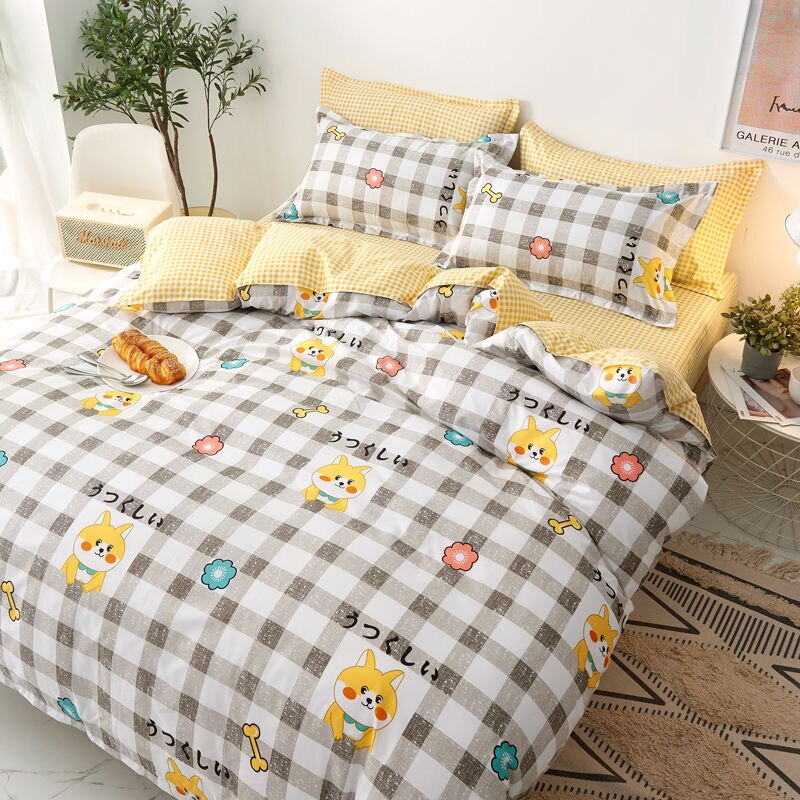 Spring Autumn Bedding Set Peach Printed King Queen Full Single Size Bed Linen Duvet Cover Flat Sheet Pillowcase