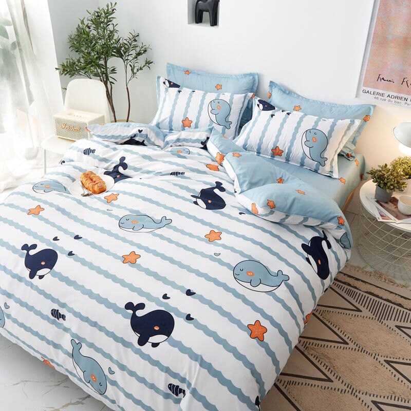 Spring Autumn Bedding Set Peach Printed King Queen Full Single Size Bed Linen Duvet Cover Flat Sheet Pillowcase