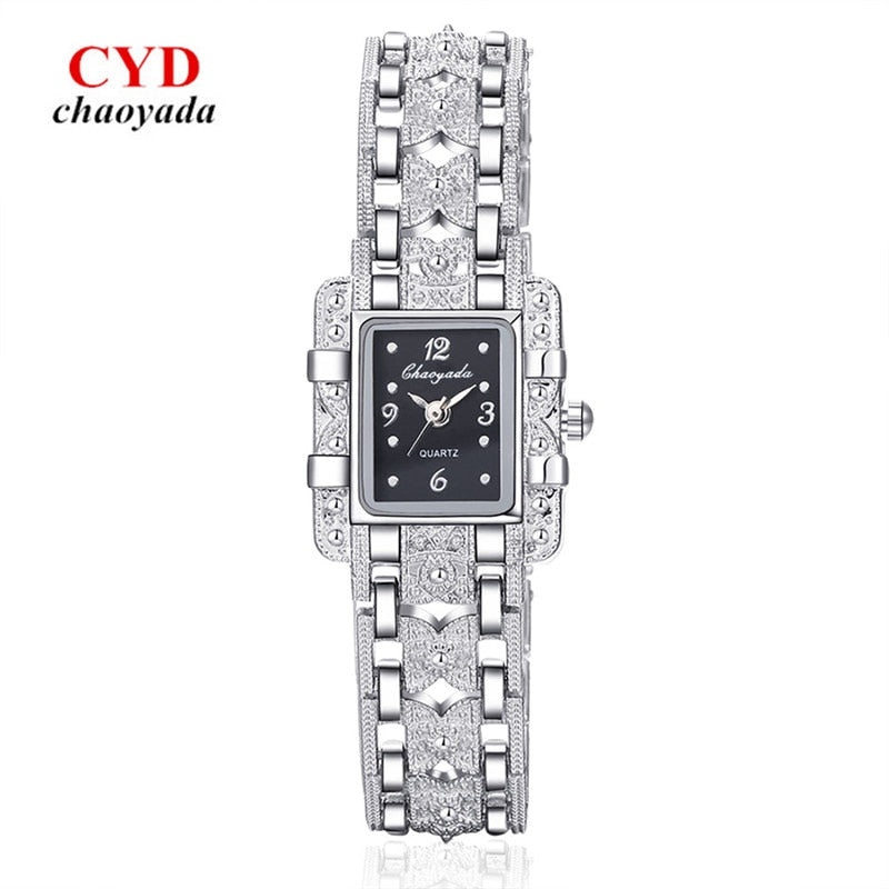 Women Watch Rectangle Dial Silver Stainless Steel Crystal Watches Fashion Quartz For Women ladies major relojes Hot Sale Relojes