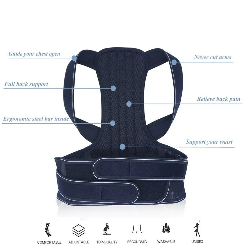 Tlinna Adjustable Back Spine Posture Corrector Adult Humpback Pain Back Support Brace Shoulder Belt Posture Correction