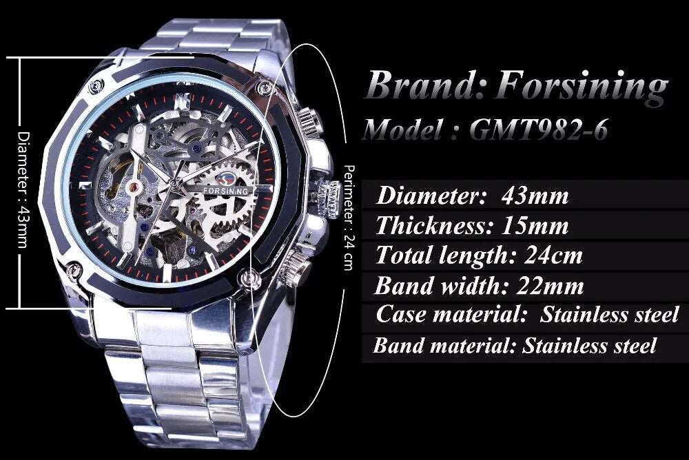 Forsining Mechanical Steampunk Design Fashion Business Dress Men Watch Top Brand Luxury Stainless Steel Automatic Skeleton Watch