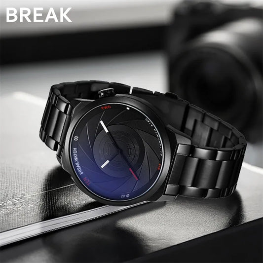 BREAK Unique Creative Photographer Series Camera Style Men Women Casual Quartz Sport Analog Dress Stainless Strap Wristwatch