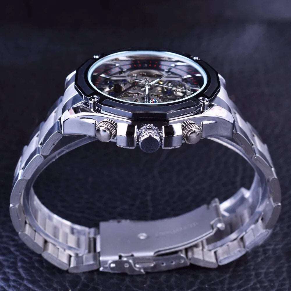 Forsining Mechanical Steampunk Design Fashion Business Dress Men Watch Top Brand Luxury Stainless Steel Automatic Skeleton Watch