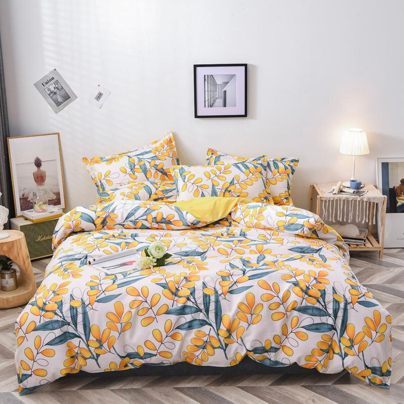 Spring Autumn Bedding Set Peach Printed King Queen Full Single Size Bed Linen Duvet Cover Flat Sheet Pillowcase