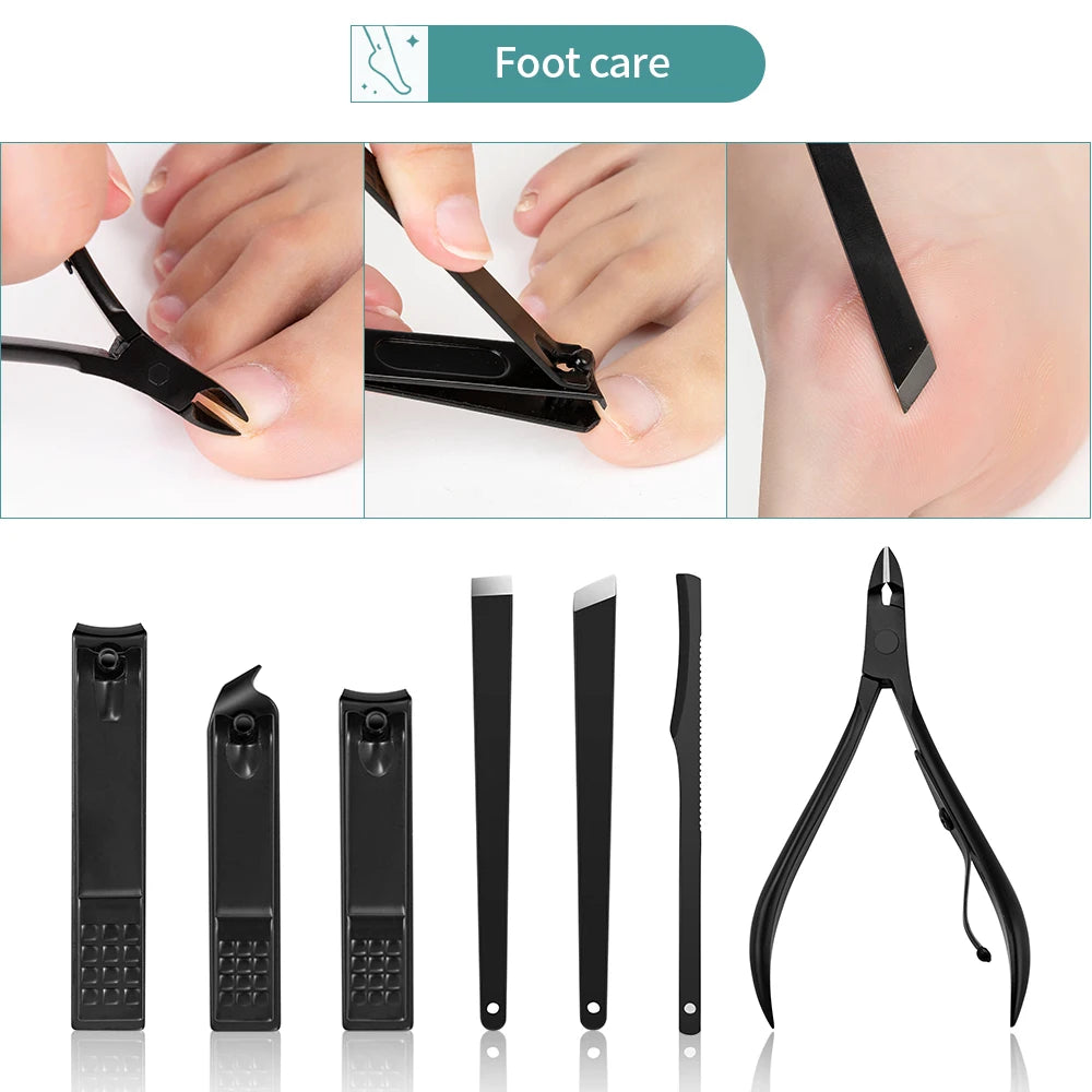 7-23 Pcs Professional Nail cutter Pedicure Scissors Set Stainless Steel Eagle Hook Portable Manicure Nail Clipper Tool Set 