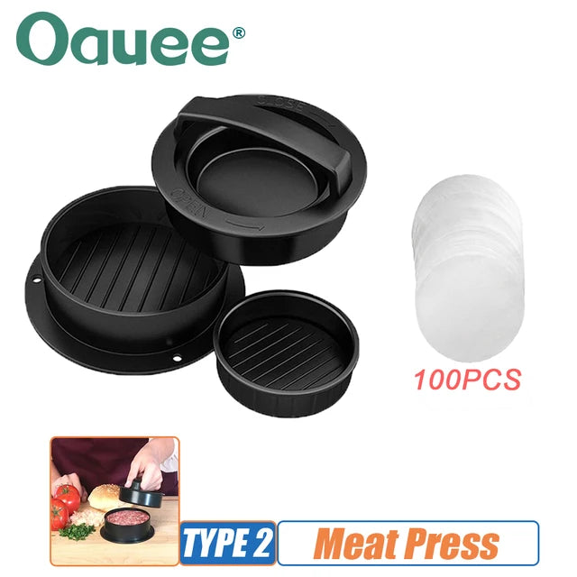 Hamburger Meat Press Maker ABS 3 in 1 Non-Stick Meat Beef Hamburger Patty Mold with Baking Paper Liners Pastry BBQ Kitchen Tool