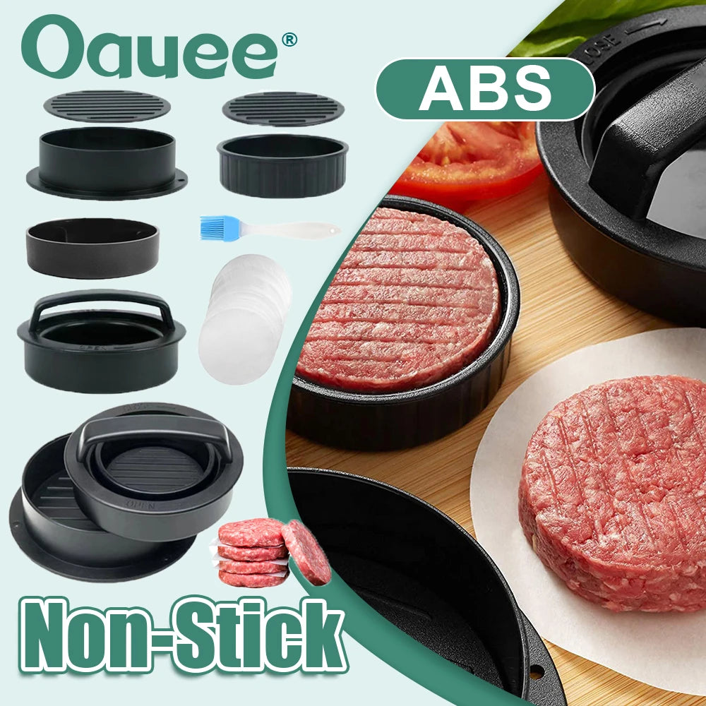 Hamburger Meat Press Maker ABS 3 in 1 Non-Stick Meat Beef Hamburger Patty Mold with Baking Paper Liners Pastry BBQ Kitchen Tool